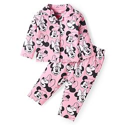 Babyhug Disney Single Jersey Knit Full Sleeves Night Suit with Minnie Mouse Print - Pink