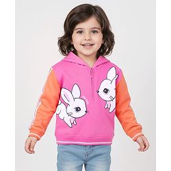 Babyhug Cotton Knit Full Sleeves Hooded Sweatshirt with Bunny Print - Fuchsia