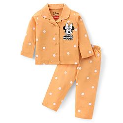 Babyhug Disney Single Jersey Knit Full Sleeves Night Suit With Polka Dots & Minnie Mouse Print - Mustard