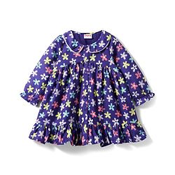 Babyhug Woven Full Sleeves Peter Pan Collared Front Open Frock with Floral Print - Navy Blue