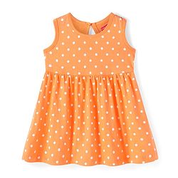 Babyhug Single Jersey Knit Sleeveless Frock with Polka Dots Print - Orange