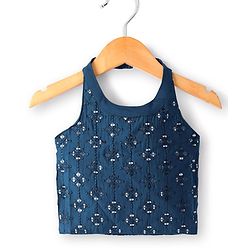 Babyhug Woven Halter Neck Lehenga Choli Set with Embroidery Mirror Sequin & Dupatta - Navy Blue
