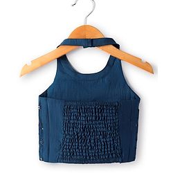 Babyhug Woven Halter Neck Lehenga Choli Set with Embroidery Mirror Sequin & Dupatta - Navy Blue