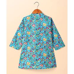 Babyhug Cotton Woven Foil Printed Full Sleeves  Dhoti Kurta Set - Teal Blue