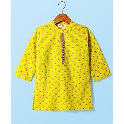 Babyhug Cambric Woven Full Sleeves Dhoti Kurta Set with Floral Print - Yellow