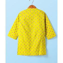 Babyhug Cambric Woven Full Sleeves Dhoti Kurta Set with Floral Print - Yellow