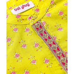 Babyhug Cambric Woven Full Sleeves Dhoti Kurta Set with Floral Print - Yellow