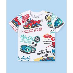 Babyhug Disney Single Jersey Knit Half Sleeves T-Shirt with Mickey Mouse Print - White