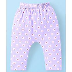 Babyhug Interlock Full Length Diaper Leggings With Floral Print Pack Of 3 - Pink & Lavender