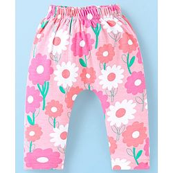 Babyhug Interlock Full Length Diaper Leggings With Floral Print Pack Of 3 - Pink & Lavender