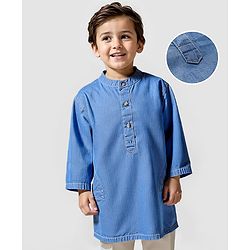 Babyhug Cotton Woven Full Sleeves Denim Solid Kurta - Blue
