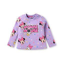 Babyhug Disney Cotton Knit Full Sleeves Night Suit With Minnie Mouses Graphics - Lilac