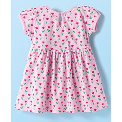 Babyhug Single Jersey Knit Half Sleeves Floral Printed Frock with Bloomer & Bow Applique - Pink