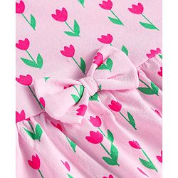 Babyhug Single Jersey Knit Half Sleeves Floral Printed Frock with Bloomer & Bow Applique - Pink