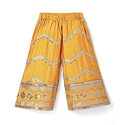 Babyhug Woven Sleeveless Sequined Embroidered Top & Palazzo Set with Dupatta - Mustard