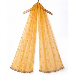Babyhug Woven Sleeveless Sequined Embroidered Top & Palazzo Set with Dupatta - Mustard