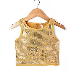 Babyhug Woven Sleeveless Sequined Embroidered Top & Palazzo Set with Dupatta - Mustard