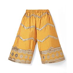 Babyhug Woven Sleeveless Sequined Embroidered Top & Palazzo Set with Dupatta - Mustard