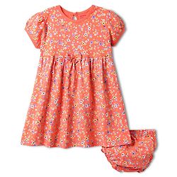 Babyhug Single Jersey Knit Half Sleeves Frock With Floral Print & Bloomer - Peach