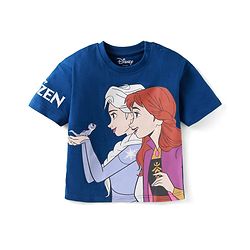 Babyhug Disney Single Jersey Drop Shoulder Half Sleeve T-Shirt with Elsa & Anna Graphic - Navy Blue