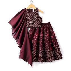 Babyhug Woven Sleeveless Neck Lehenga Choli Set with Floral Embroidery Sequin & Dupatta - Maroon
