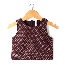Babyhug Woven Sleeveless Neck Lehenga Choli Set with Floral Embroidery Sequin & Dupatta - Maroon