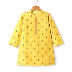 Babyhug Woven Full Sleeves Kurta & Dhoti Set with Sequin Embroidery - Yellow