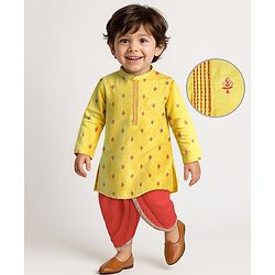 Babyhug Woven Full Sleeves Kurta & Dhoti Set with Sequin Embroidery - Yellow