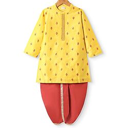 Babyhug Woven Full Sleeves Kurta & Dhoti Set with Sequin Embroidery - Yellow