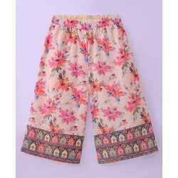 Babyhug Woven Schiffly Sleeveless Floral Printed Crop Top & Palazzo Set with Frill Detailing - Pink