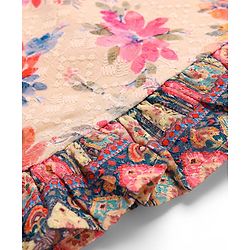 Babyhug Woven Schiffly Sleeveless Floral Printed Crop Top & Palazzo Set with Frill Detailing - Pink