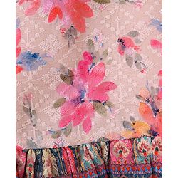 Babyhug Woven Schiffly Sleeveless Floral Printed Crop Top & Palazzo Set with Frill Detailing - Pink
