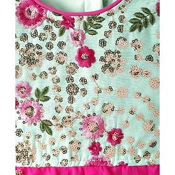 Babyhug Woven Short Sleeves Net Sequenced Ethnic Dress With Floral Embroidery - Fuchsia