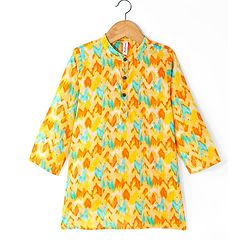 Babyhug Cotton Woven Cambric Lurex Full Sleeves Printed Kurta Dhoti Set - Yellow