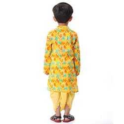 Babyhug Cotton Woven Cambric Lurex Full Sleeves Printed Kurta Dhoti Set - Yellow
