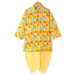 Babyhug Cotton Woven Cambric Lurex Full Sleeves Printed Kurta Dhoti Set - Yellow