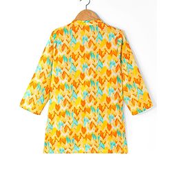 Babyhug Cotton Woven Cambric Lurex Full Sleeves Printed Kurta Dhoti Set - Yellow
