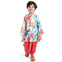 Babyhug Cotton Woven Full Sleeves Floral Printed Kurta Dhoti Set - Red