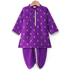 Babyhug Woven Dobby Foil Printed Full Sleeves Kurta Dhoti Set - Purple