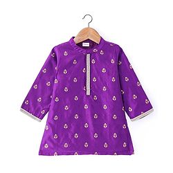 Babyhug Woven Dobby Foil Printed Full Sleeves Kurta Dhoti Set - Purple