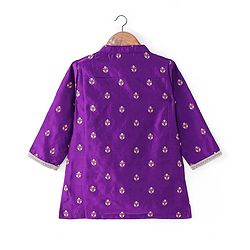 Babyhug Woven Dobby Foil Printed Full Sleeves Kurta Dhoti Set - Purple
