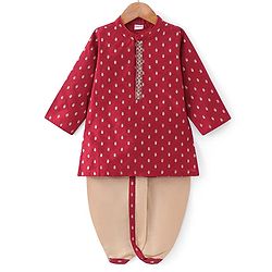 Babyhug Woven Dobby Foil Printed Full Sleeves Kurta Dhoti Set - Red