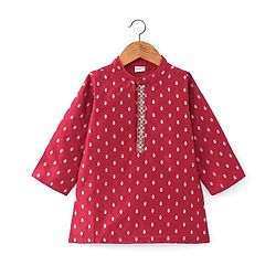 Babyhug Woven Dobby Foil Printed Full Sleeves Kurta Dhoti Set - Red