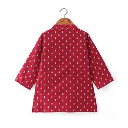 Babyhug Woven Dobby Foil Printed Full Sleeves Kurta Dhoti Set - Red