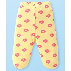Babyhug Cotton Knit Floral & Sky Printed Footed Leggings Pack of 3 - Yellow White & Pink