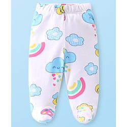 Babyhug Cotton Knit Floral & Sky Printed Footed Leggings Pack of 3 - Yellow White & Pink