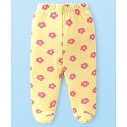 Babyhug Cotton Knit Floral & Sky Printed Footed Leggings Pack of 3 - Yellow White & Pink