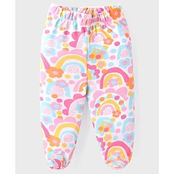 Babyhug Interlock Cotton Knit Bootie Leggings Floral Print Pack of 3 - Pink Purple & White