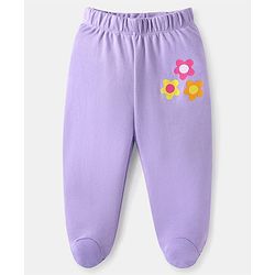Babyhug Interlock Cotton Knit Bootie Leggings Floral Print Pack of 3 - Pink Purple & White