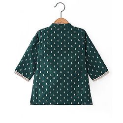 Babyhug Woven Dobby Full Sleeves Foil Printed & Embroidered Kurta Dhoti Set - Dark Green